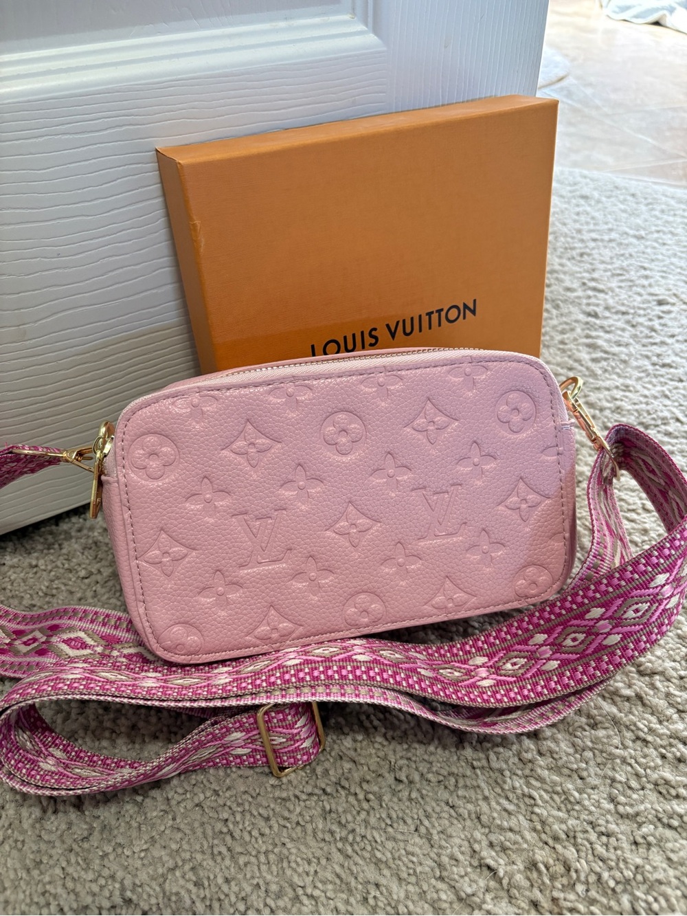 Louis Vuitton Pink Monogram Empreinte Camera Bag with Patterned Strap